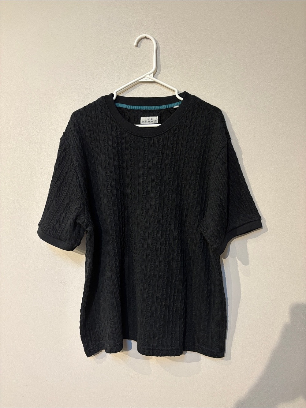Ike Behar Black Cable-Knit Short Sleeve Shirt